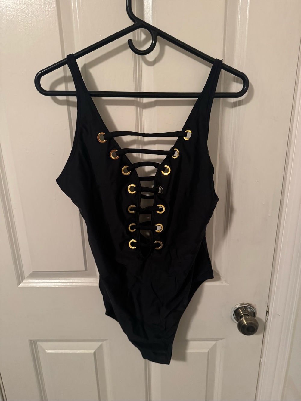 Bleu Rod Beattie Black One-Piece Swimsuit with Gold Eyelets